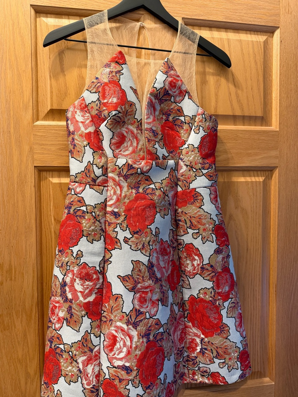 Topshop Red and Cream Floral V-Neck Mini Dress